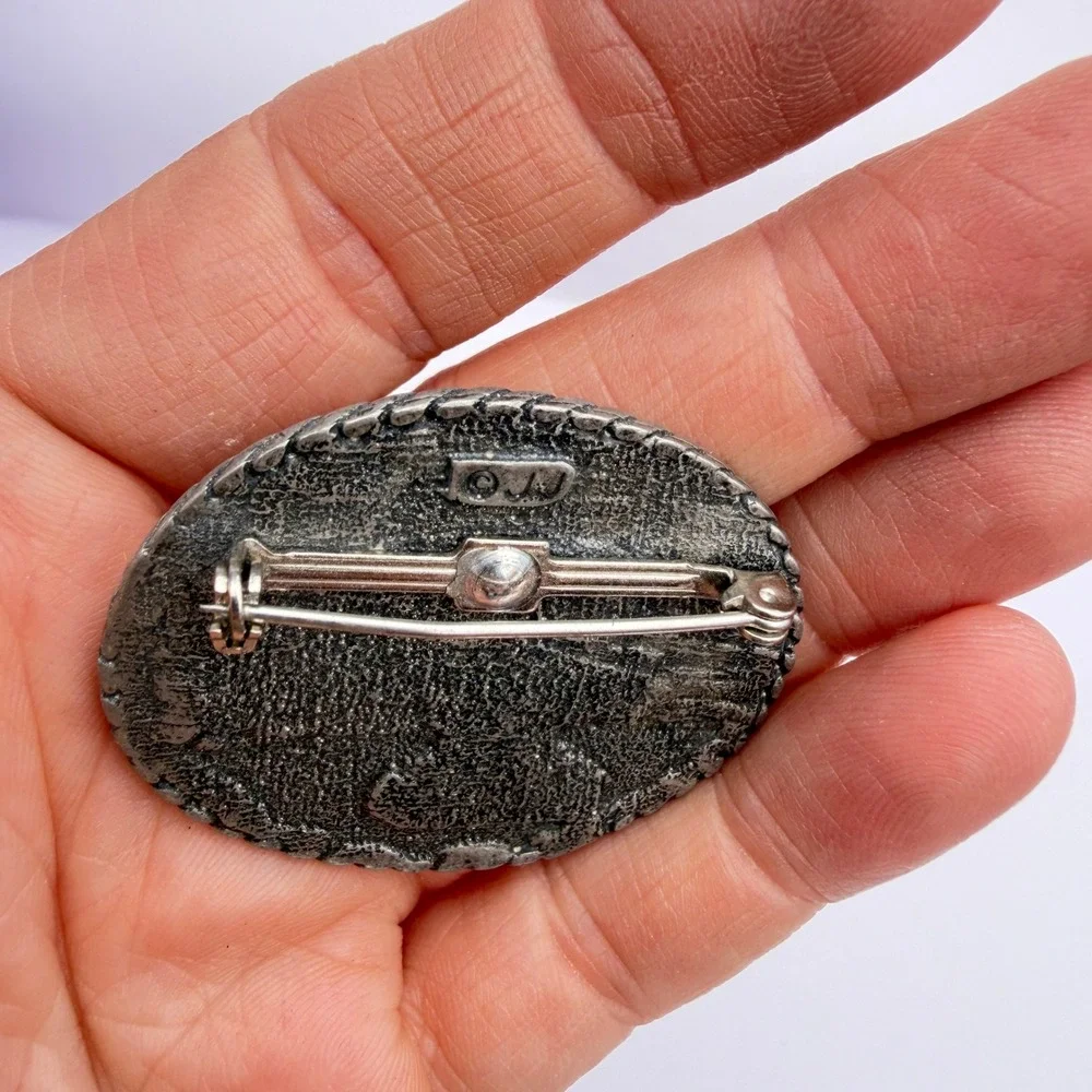 JJ Jonette‎ VTG Lighthouse Sailboat Brooch Two Tone Nautical Ocean Sailing Oval